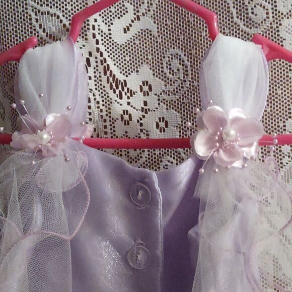 Lavender White Purple Infant Satin Tulle Applique Tutu Dress Pearl Floral Accent - Picture 5 of 11